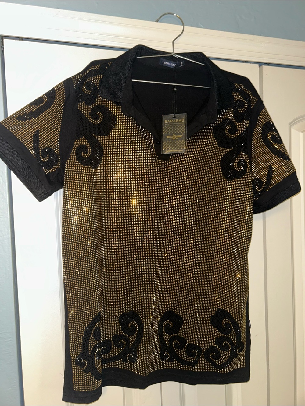 Barabas NWT Men’s Black & Gold Studded Polo Shirt